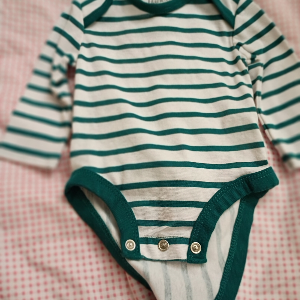Striped Green and White Baby One Piece